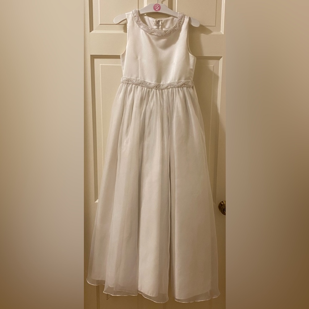 Michaelangelo White Pearl Trim Dress, 12 girl